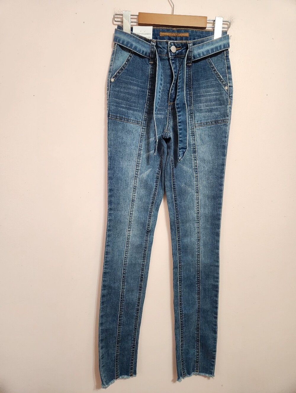 Joe's Jeans The Sara Tie Belt Center Seam Raw Hem Y2K Utility Skinny Denim Sz 14